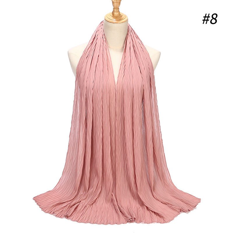 Fashion Pearl Chiffon Pleated Head Gauze Scarf