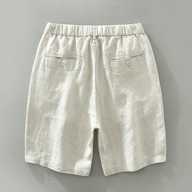 Linen Leisure Men's Loose Breathable Elastic Waist Beach Shorts