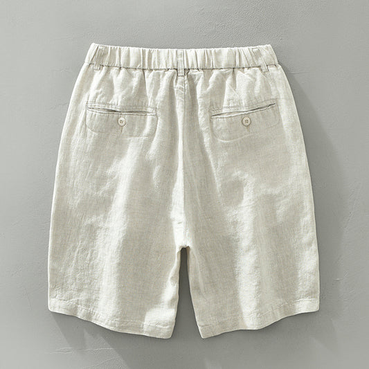 Linen Leisure Men's Loose Breathable Elastic Waist Beach Shorts