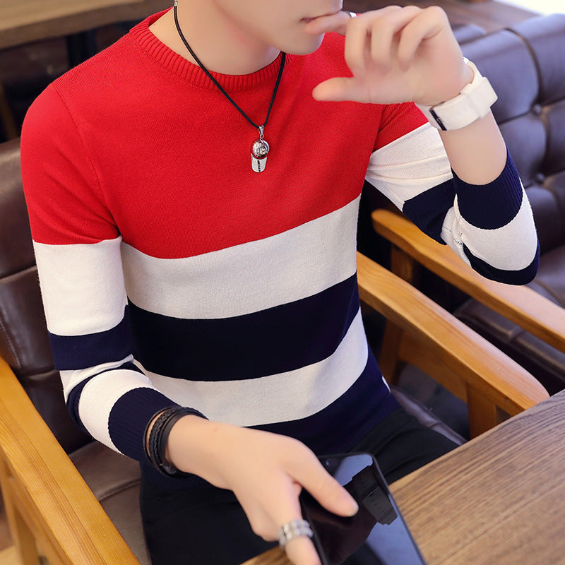 Men's Sweater Knit Sweater Pullover Slim Round Neck Sweater