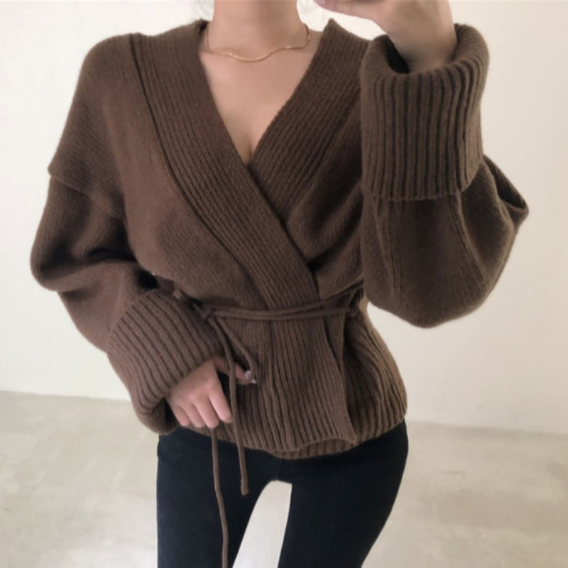Efterårs- og vinter- "lazy wind" infrarød V-hals strikket cardigan sweater