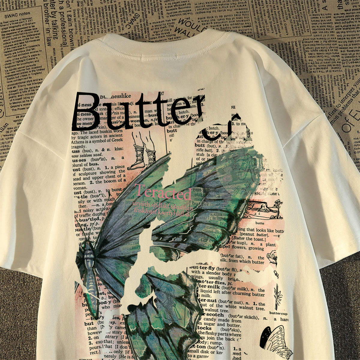 Washed And Worn Abstract Printing Short Sleeve T-shirt