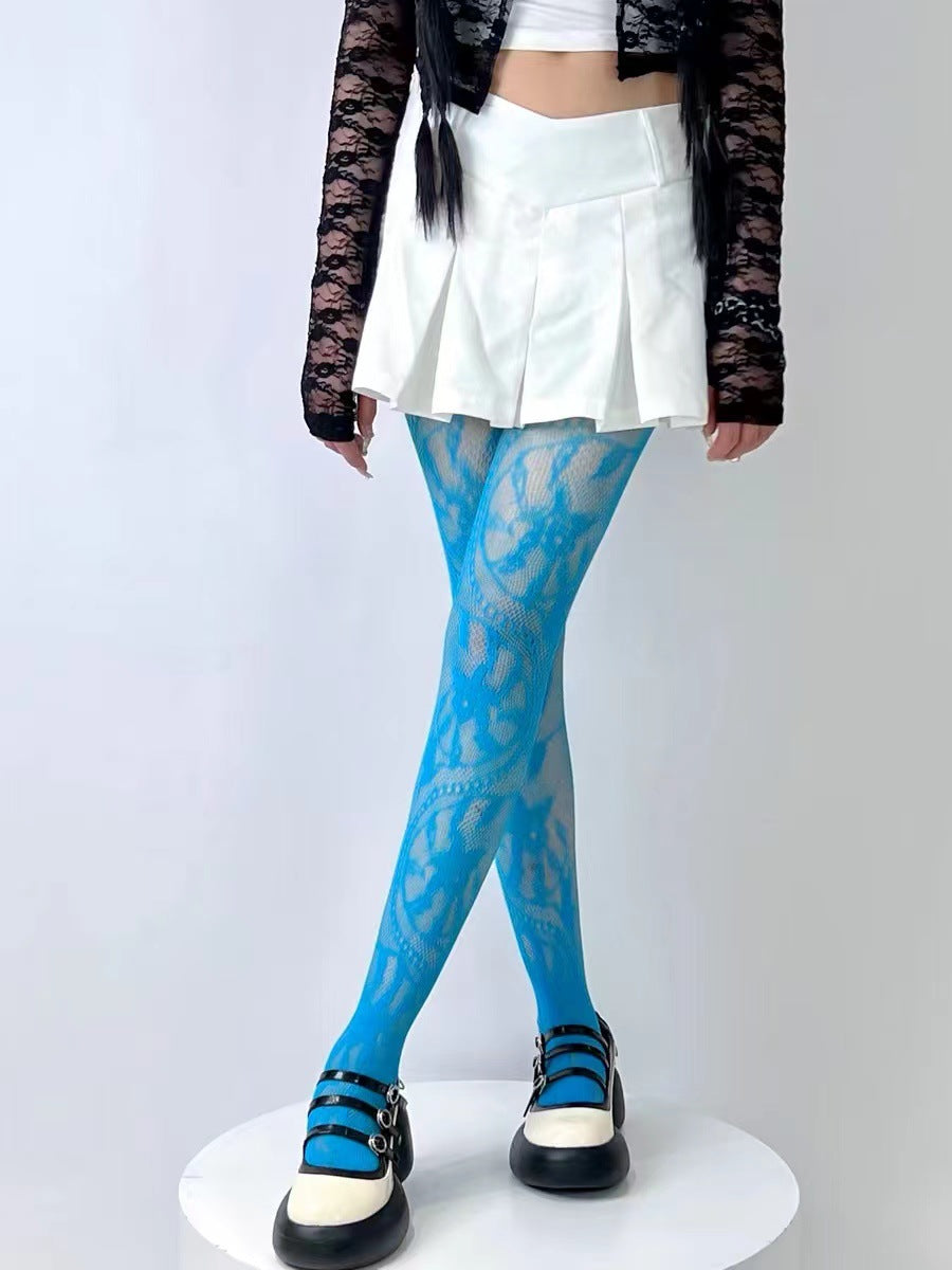 Sexy Stockings Fishnet Socks Flowers Print Hollow Out