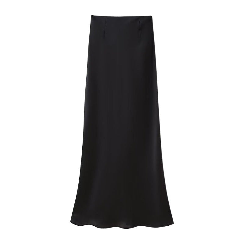 Women's Fashion Casual Pure Color All-matching High Waist Satin Skirt