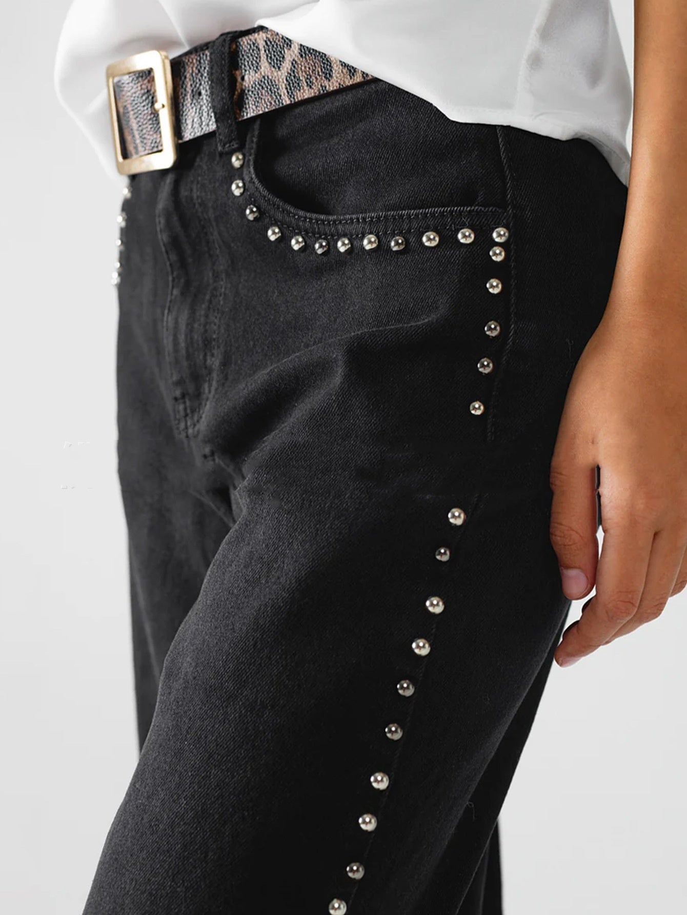 Women's European And American Fashion Rivet Wide-leg Jeans