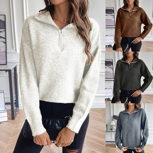 European And American Long-sleeved Knitwear Women's Tops Solid Color Casual Sweatshirt