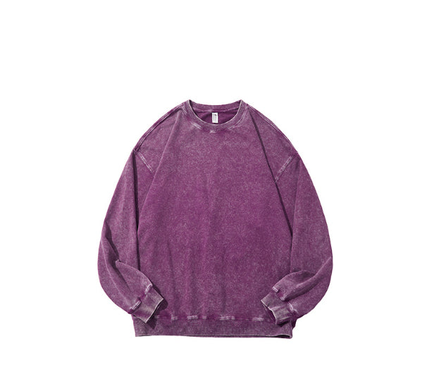 Sweater i vasket bomuld med rund hals og lange ærmer