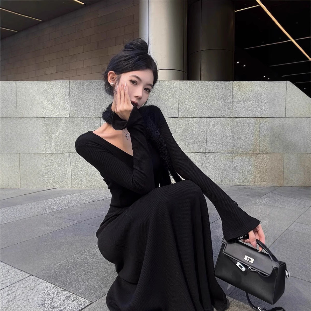Vneck Longsleeve Knit Dress
