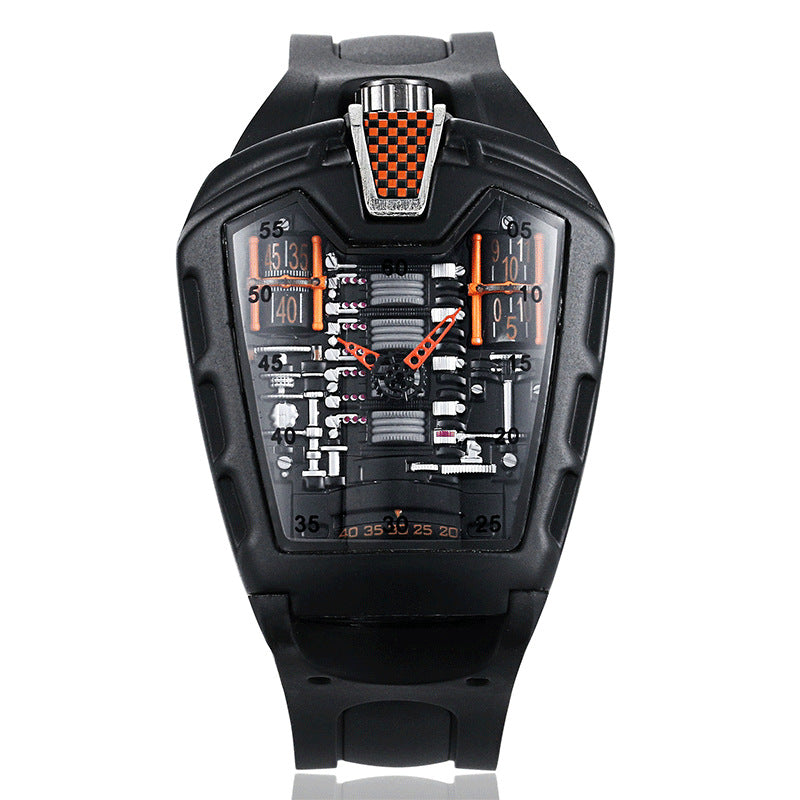 Fashion hollow ghost head silicone belt quartz men's watch imitation mechanical watch