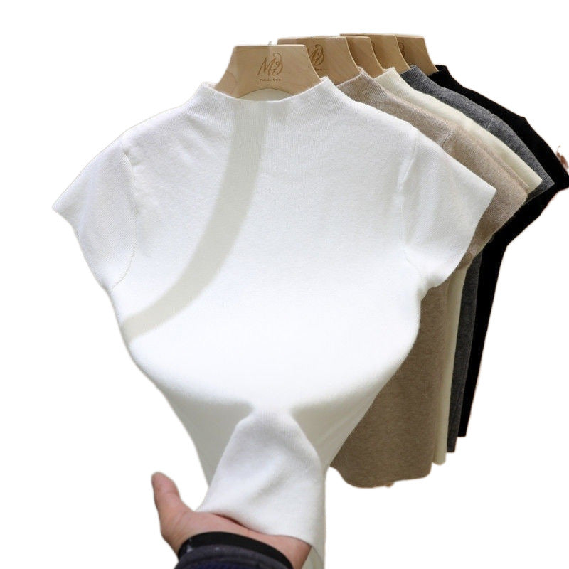 Dopamin Hot Girl Sort Mock-neck Skulder Kortærmet T-shirt Dame Sommer