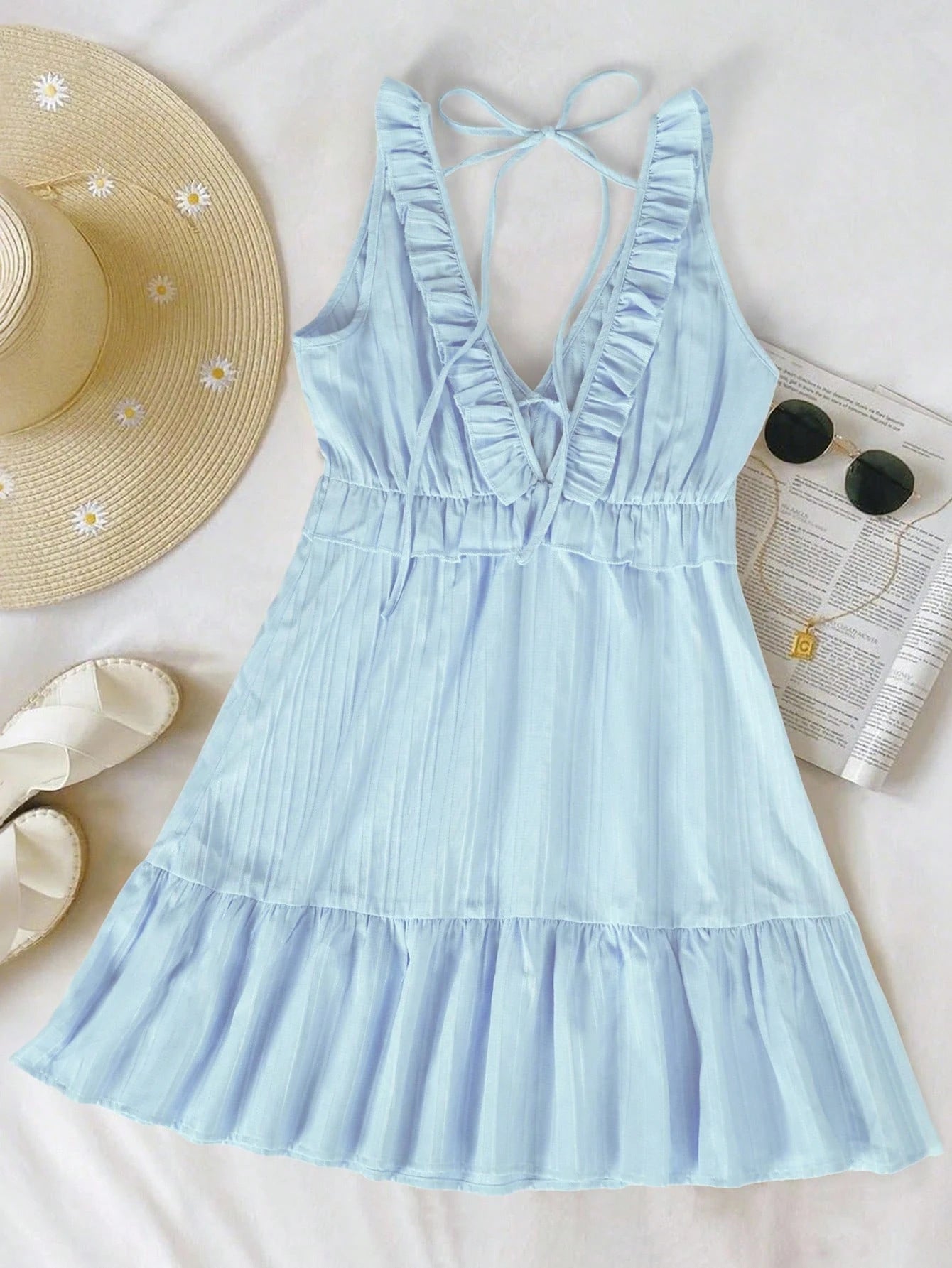 Irregular Lace Backless Cross-Tie Solid Color Mini Skirt