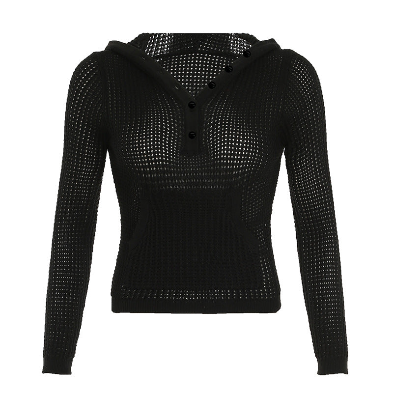 Casual Simple Pure Color All-matching Slim-fit Hood Sweater