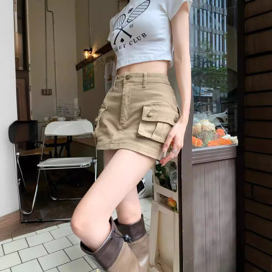 Khaki Suit Skirt Female Summer Hot Girl Anti-exposure