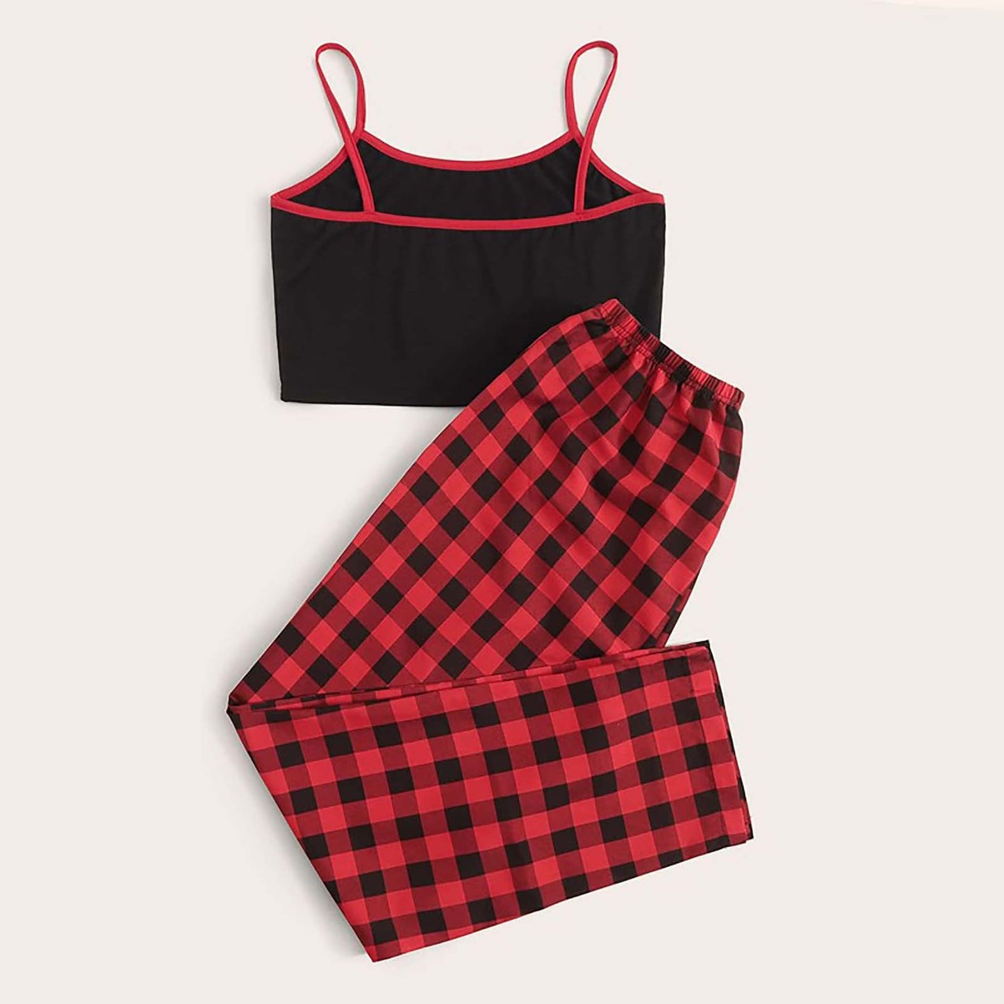 Camisole Red Plaid Casual Trousers Suit
