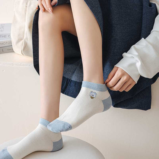 Shallow Mouth Socks Striped Embroidery Cartoon