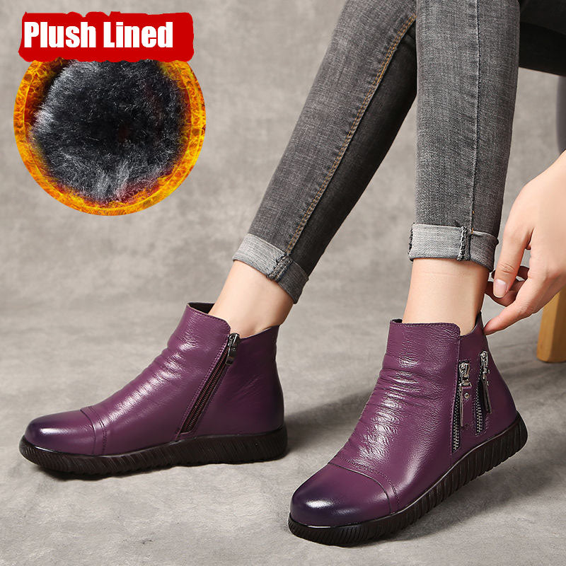 Anti-slip Soft Sole Comfortable Middle-aged And Elderly Leather Shoes Cowhide Ankle Boots
