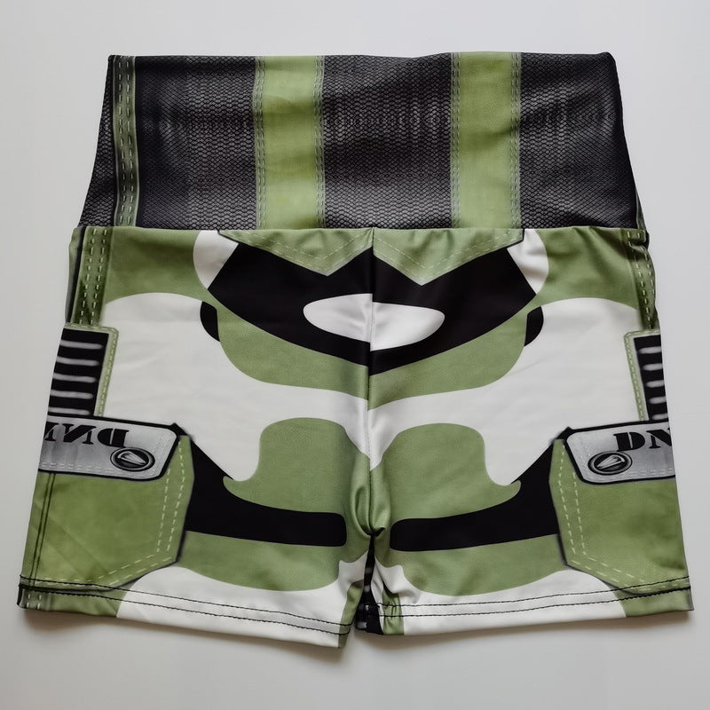 High Waist Fitness Army Green Female Soldier Print Shorts