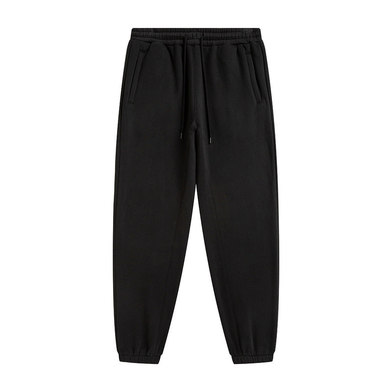 Plus Fleece Clean Color Pinched Foot Drawstring Sweatpants