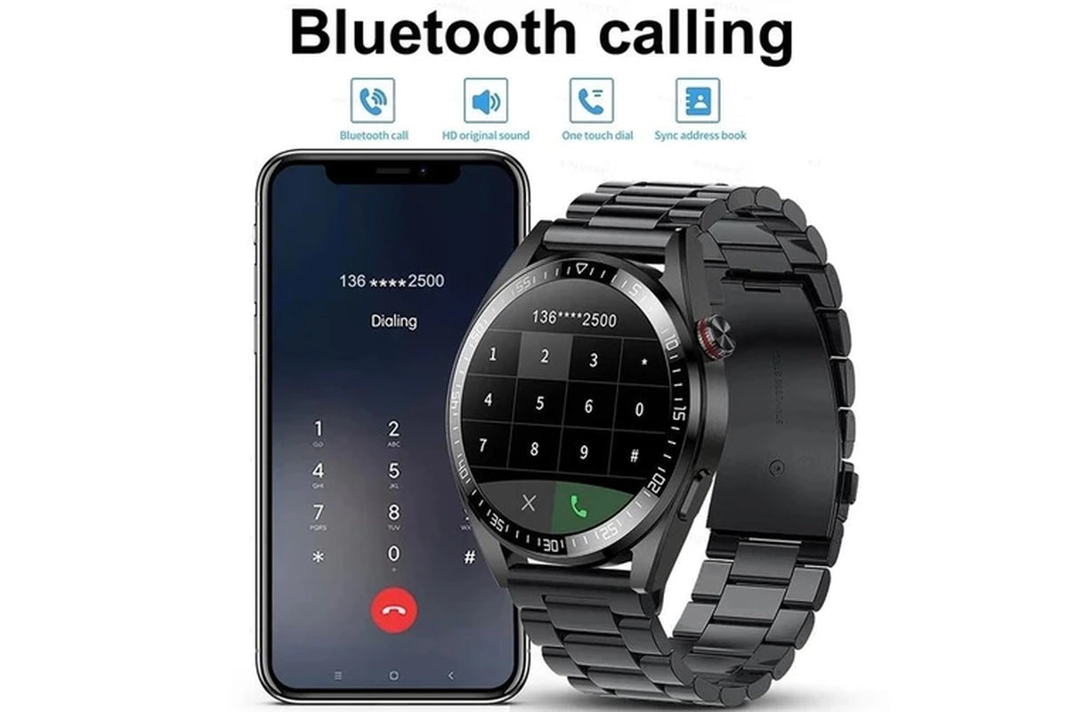 2024 New 8G RAM Smart Watch Men Always Display the Time Bluetooth Call Local Music Smartwatch for Mens Android Ios TWS Earphones - Leather Dark Grey1
