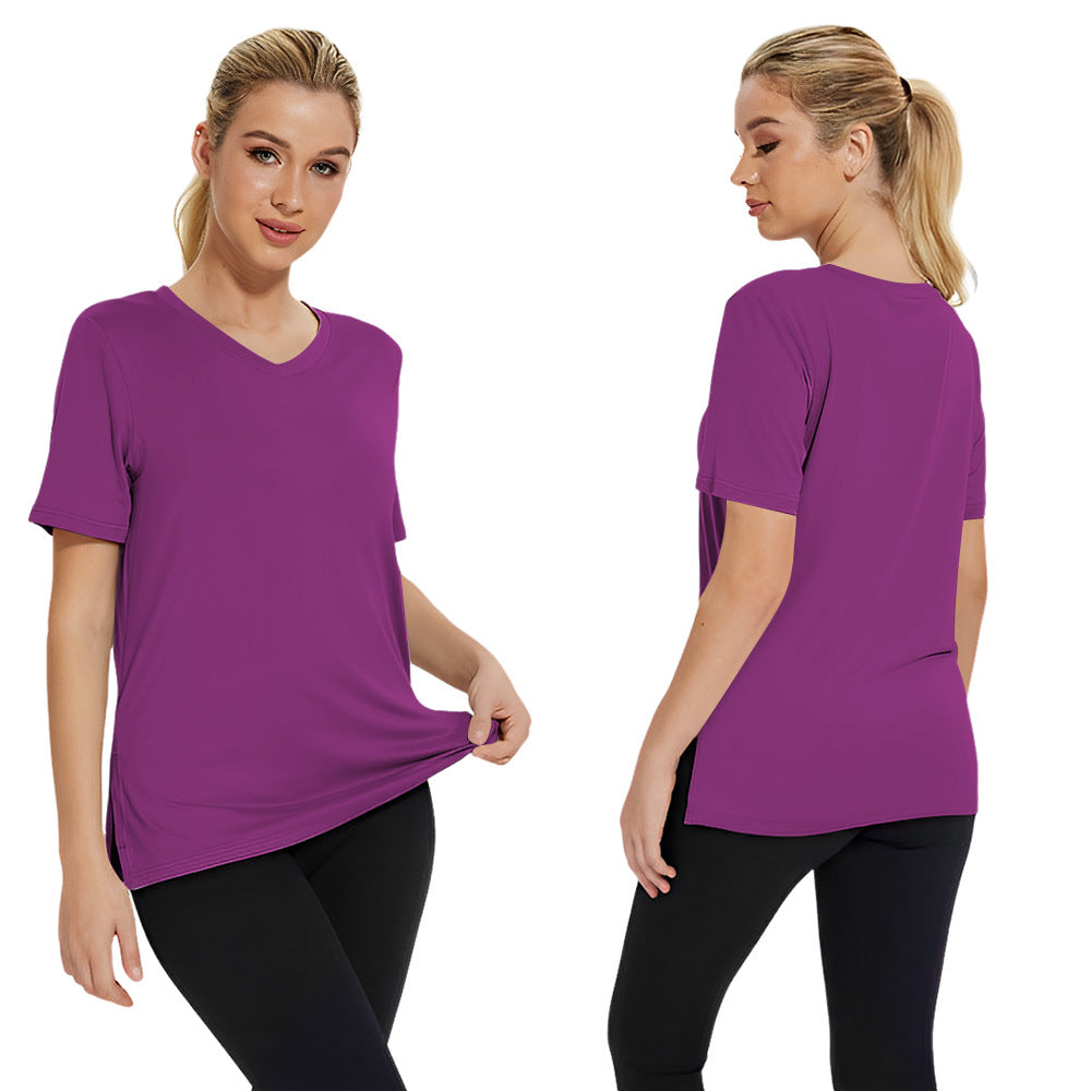 Summer New Solid Color Women's Short Sleeve Loose Split Top