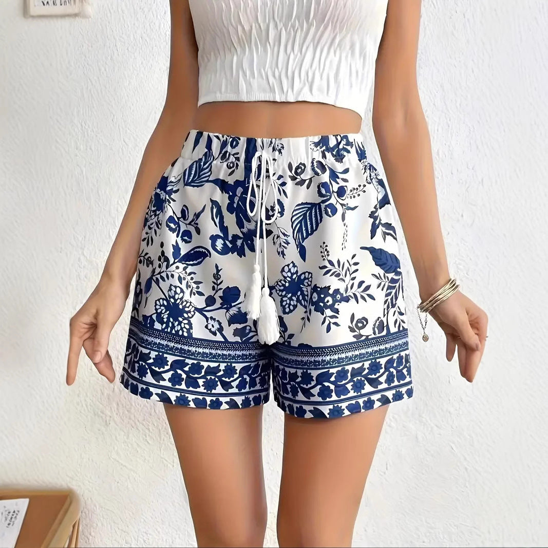 Printed Lace-up Casual Loose-fitting Shorts
