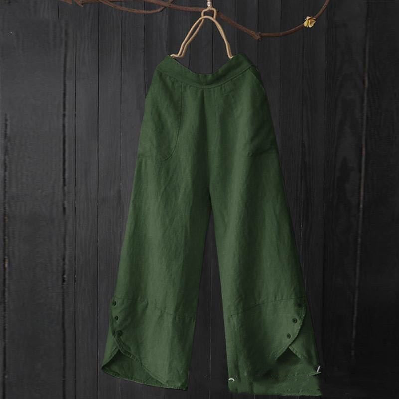 High Waist Plus Size Loose Pockets Button Women's Casual Pants