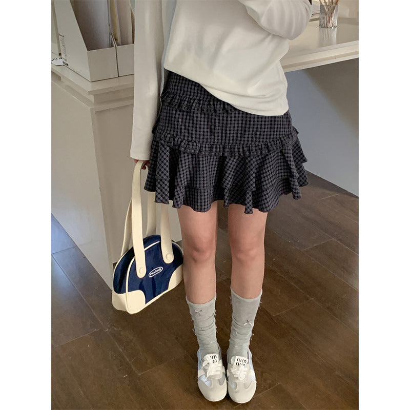 Korean-style Color-block Patchwork Pleated Skirt