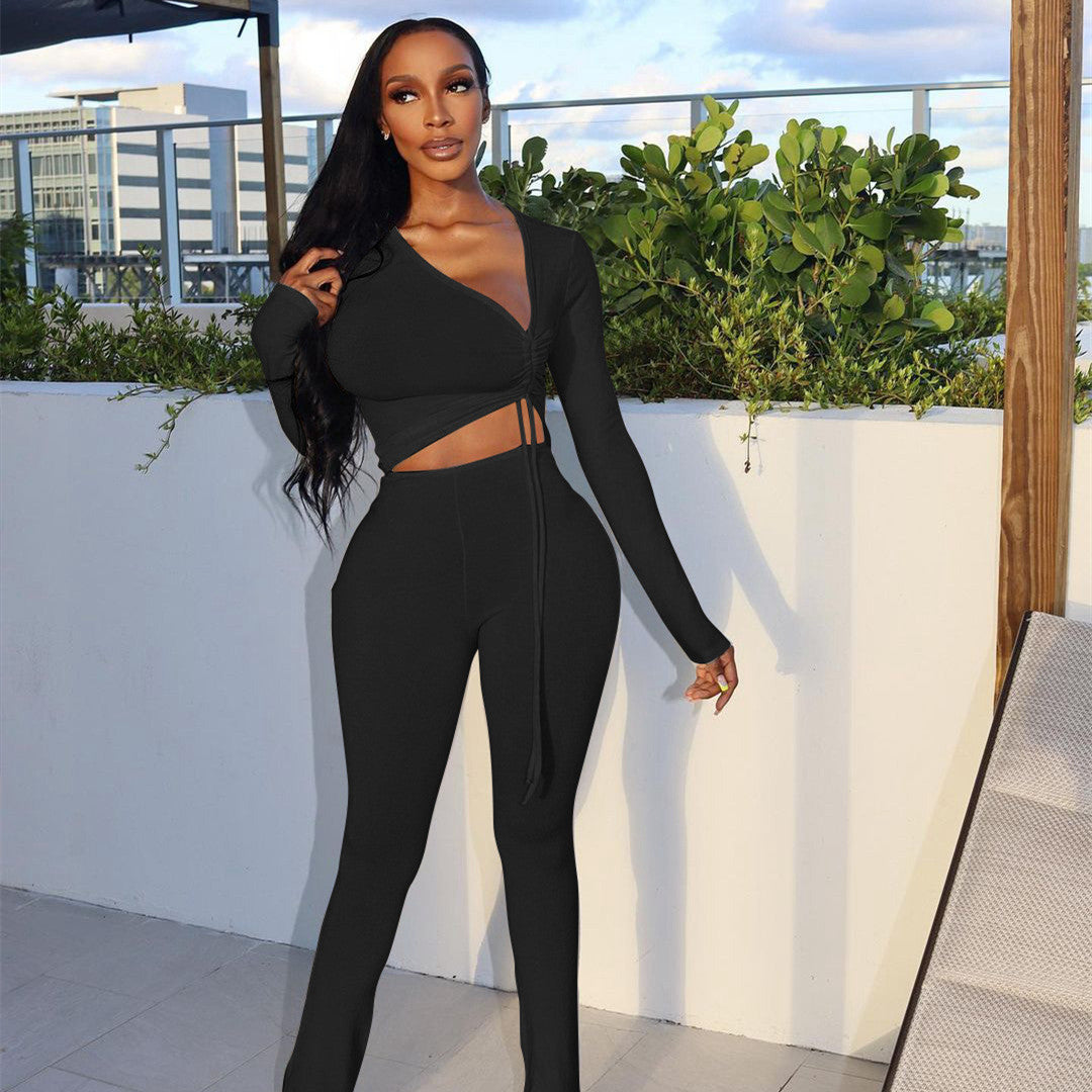 Women's Clothing Fashion Irregular Collar Drawstring Two-piece Suit