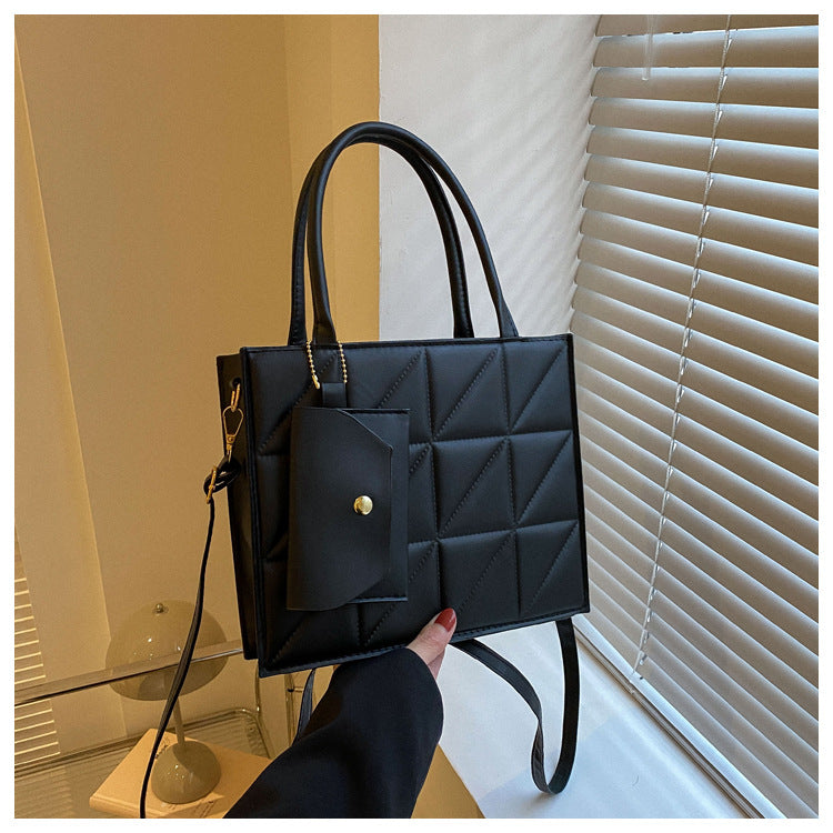 Fashionternet Plaid Skulder Med Lille Pung Enkel Elegant Bærbar Firkantet Tote Damehåndtaske