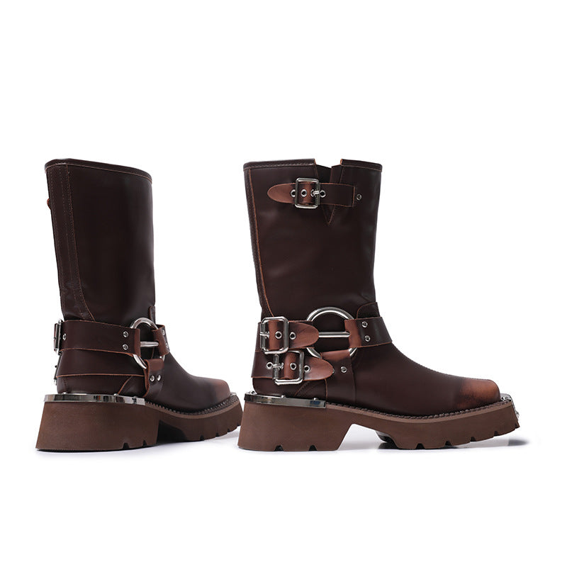 Height Increasing, Brown Sleeve Western Denim Ankle Boots