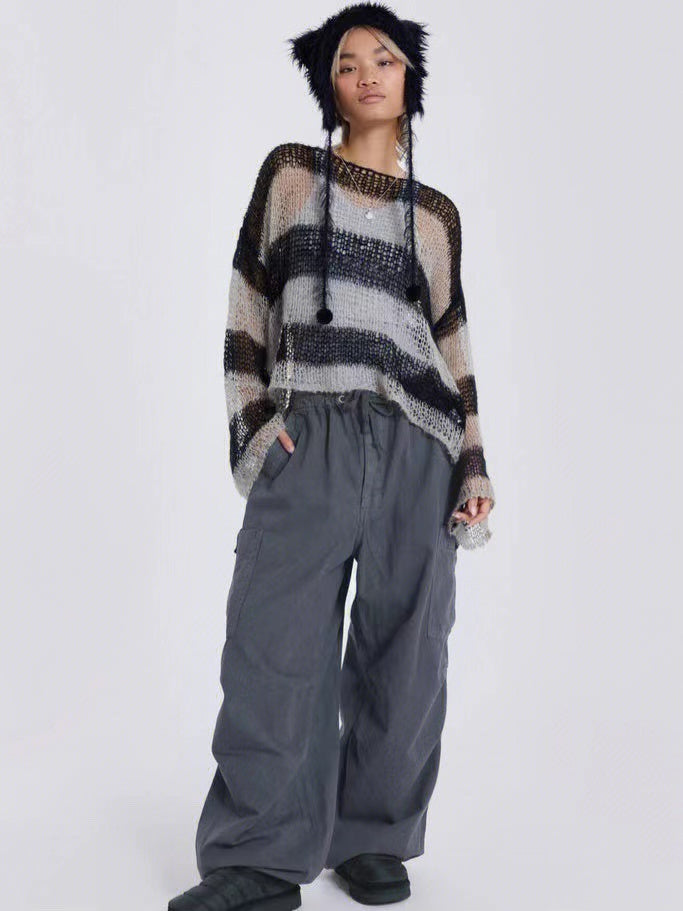Gray Overalls Loose Retro Casual Wide-leg Pants