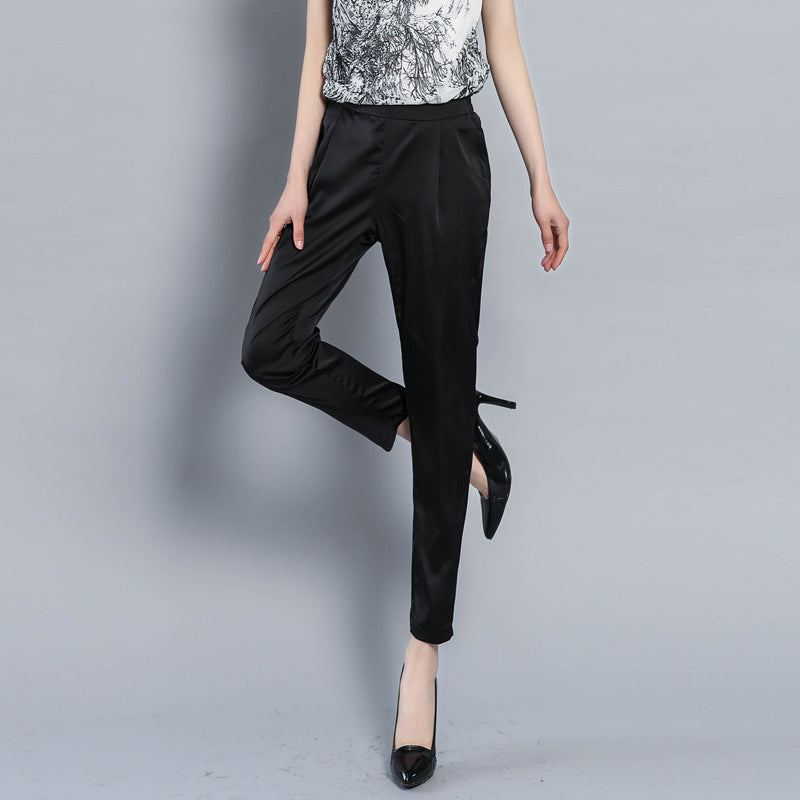 Nine-point Pants Casual Plus Size Stretch Satin Women's Trousers