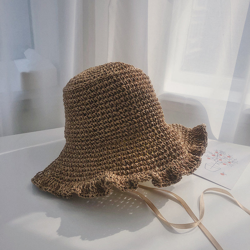 Lace Up And Upturned Cute Papyrus Ins Wind Pastoral Grass Woven Hat
