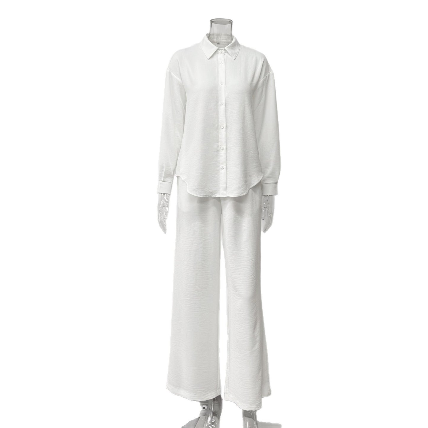 New French-style Casual Relaxed Chic Two-piece Loungewear Set Loose Commuter Shirt And Pants Suit For Women