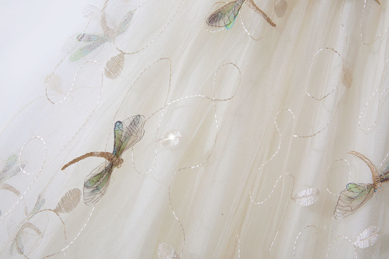 Dragonfly Embroidered Mesh Skirt Large Swing A- Line
