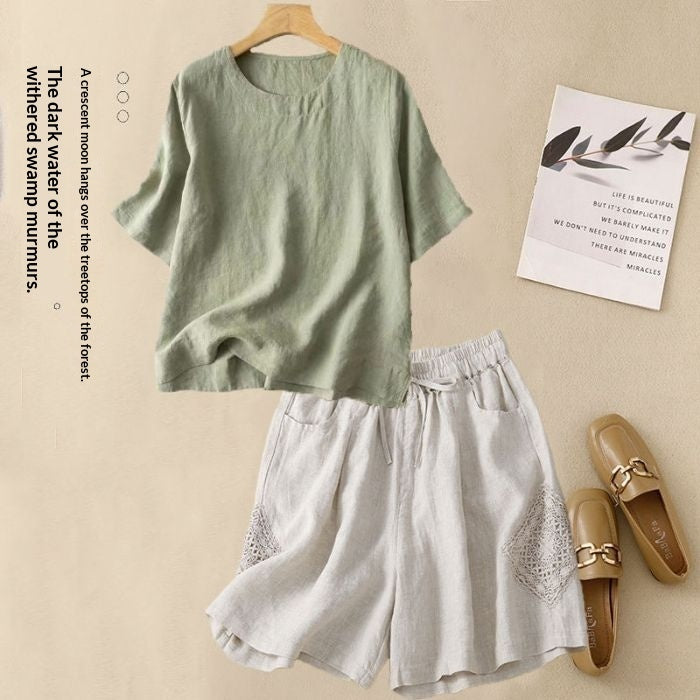 Loose Casual Elastic-waist Shorts Fashion Set