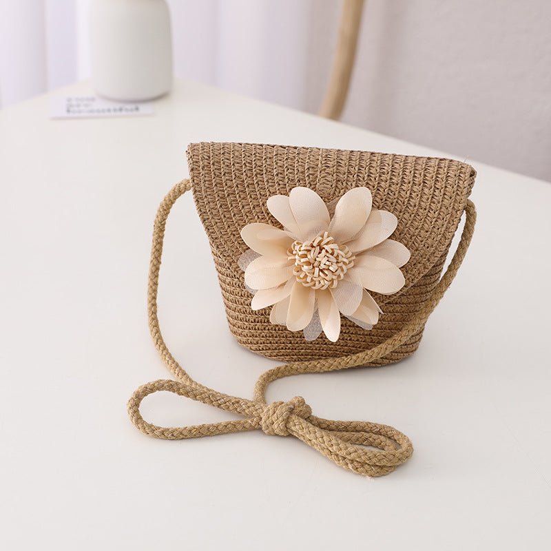 Children's Summer Sunshade Flower Princess Straw Hat Backpack Set