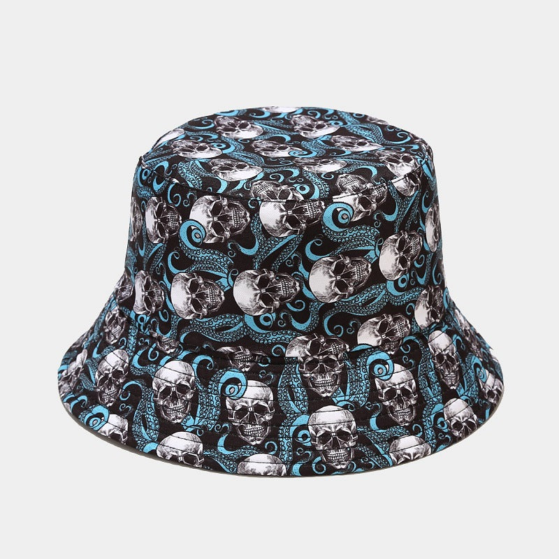 Fashionable Sunshade Skull Pattern Double-sided Bucket Hat