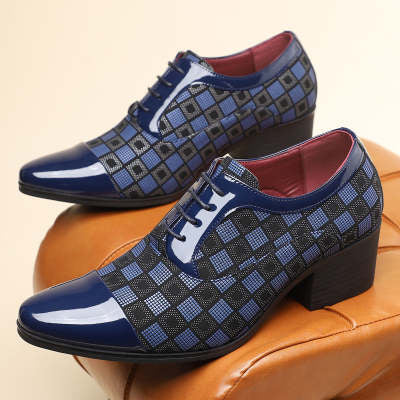 Thick Heel Pointy Toe Leather Shoes For Men