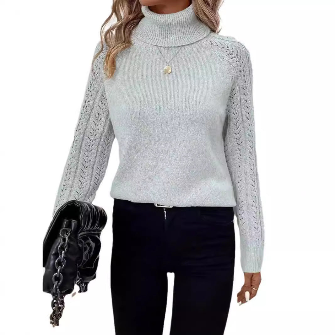 Women's Turtleneck Long Sleeve Sweater Pullover Hollow Out