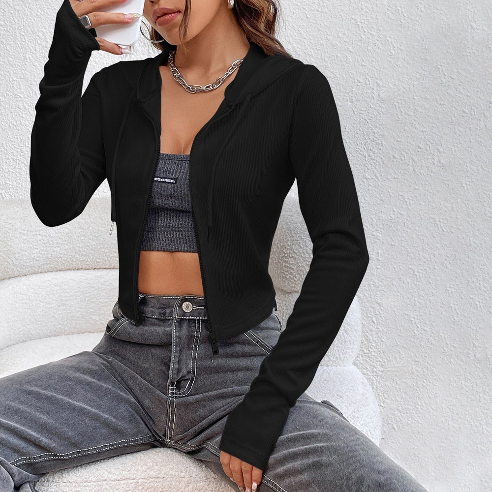 Street Style Design Zip-up Cardigan Long Sleeve Women's Top
