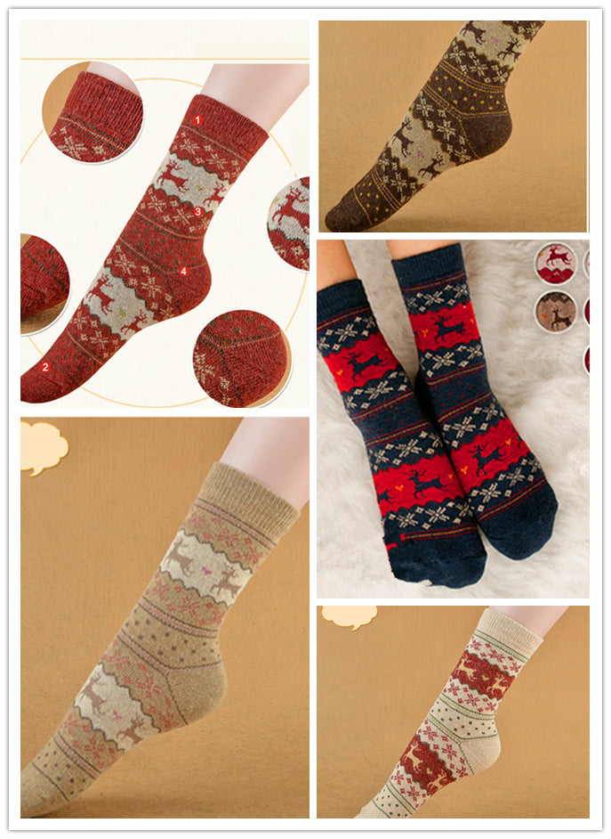 Women's Thickened Warm Retro Christmas Print Socks