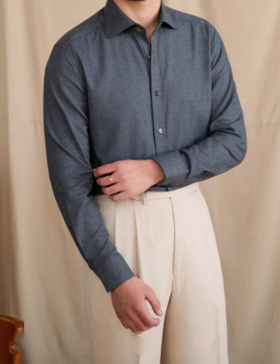 Retro Cotton Business-Casual Long-Sleeve Shirt For Commuting Skin-Friendly British Windsor Collar Slim Fit