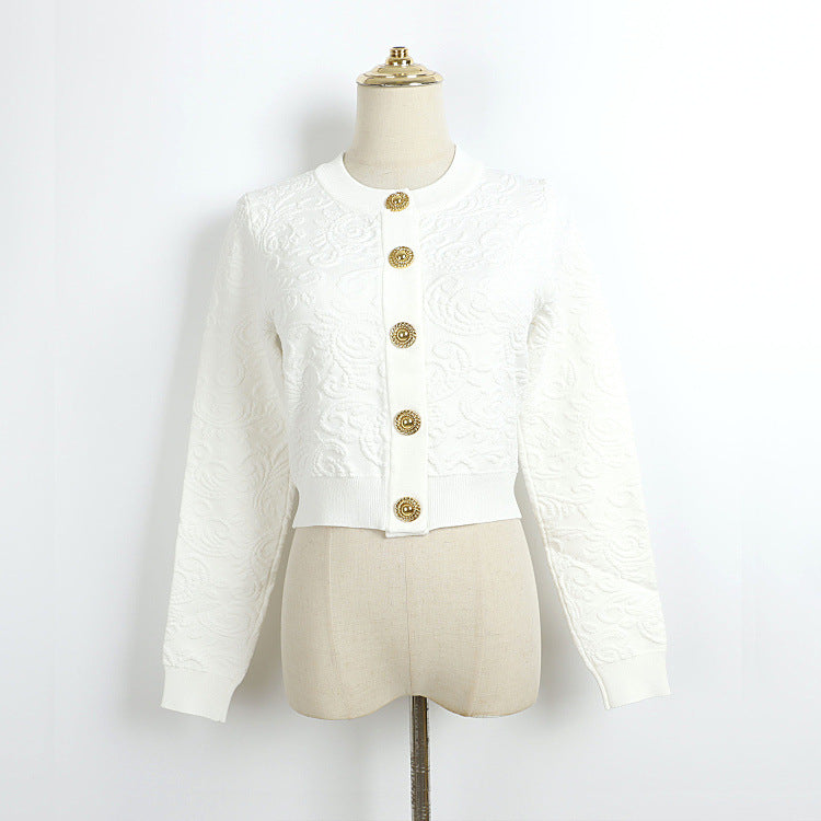 French-style Solid-color Knitted Three-piece Set With A Forked Skirt
