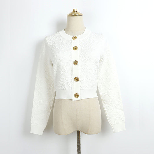 French-style Solid-color Knitted Three-piece Set With A Forked Skirt