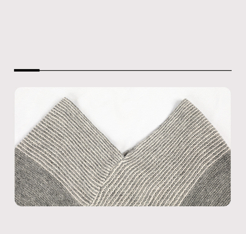 Contrasting Color Cloak Shawl Sweater Coat