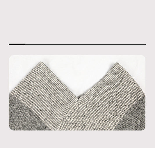 Contrasting Color Cloak Shawl Sweater Coat
