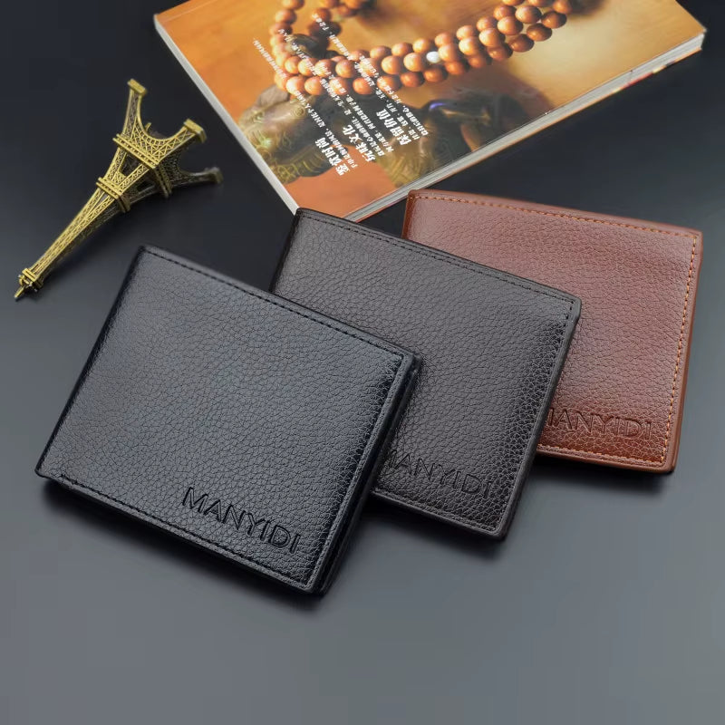 New Wallet Short Men'S Thin Wallet Horizontal Business Casual Lychee Pattern Retro Soft Leather Wallet