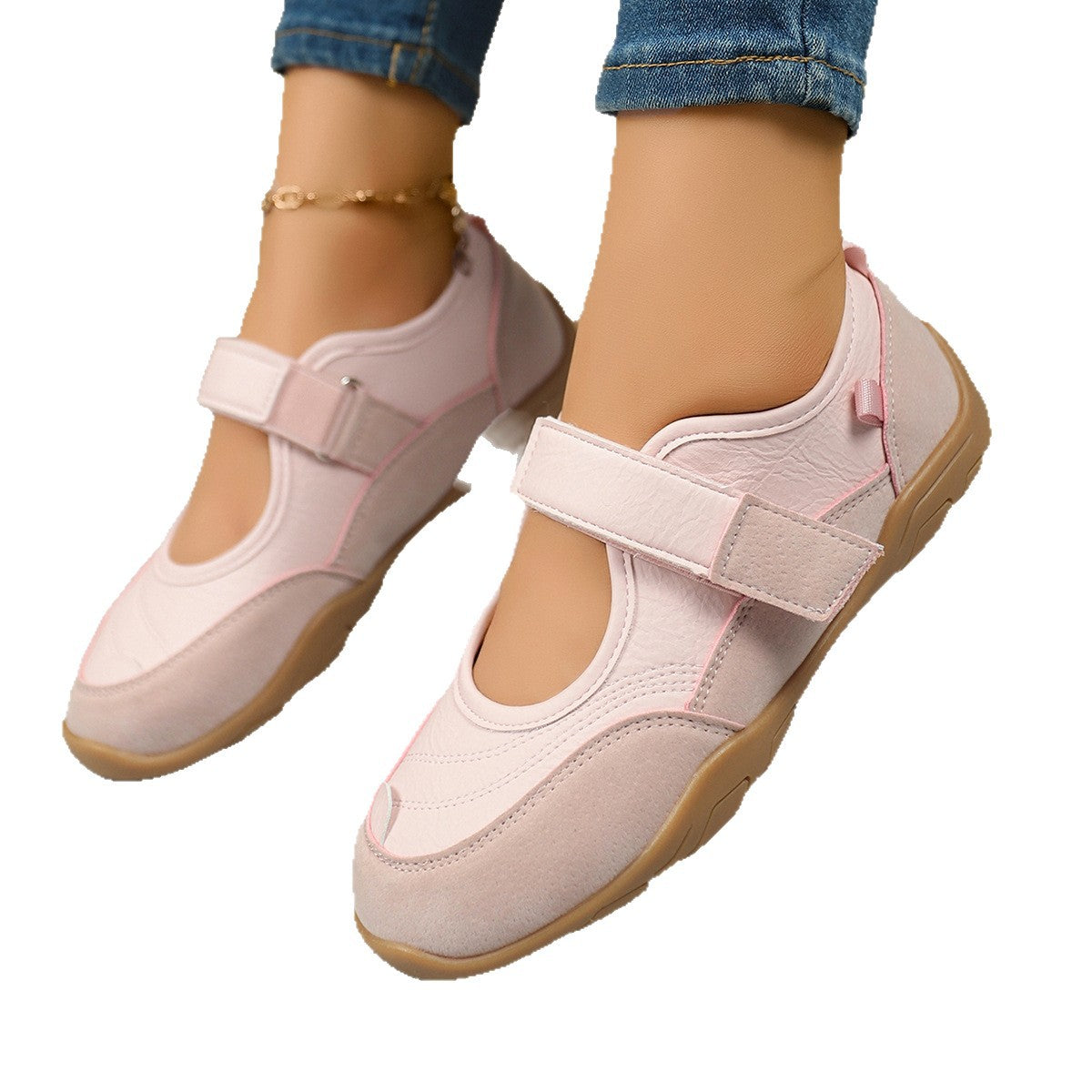 Women's Shallow Casual Shoes With A Comfortable Round Toe And Velcro Closure