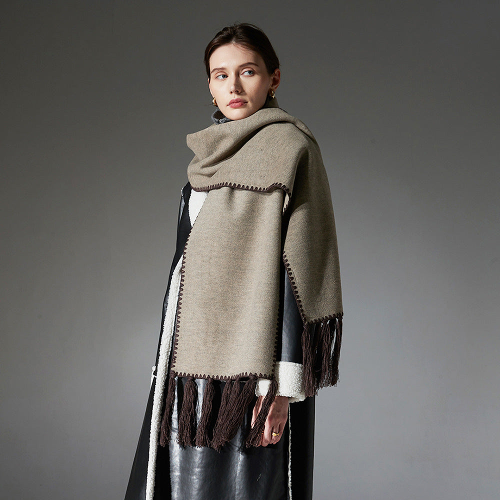 New Double-sided Tassel Solid Color Coffee Scarf